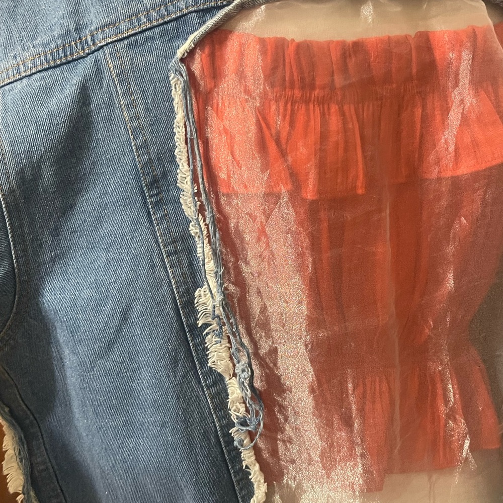 Denim And Sheer Patchwork Jacket - image 6